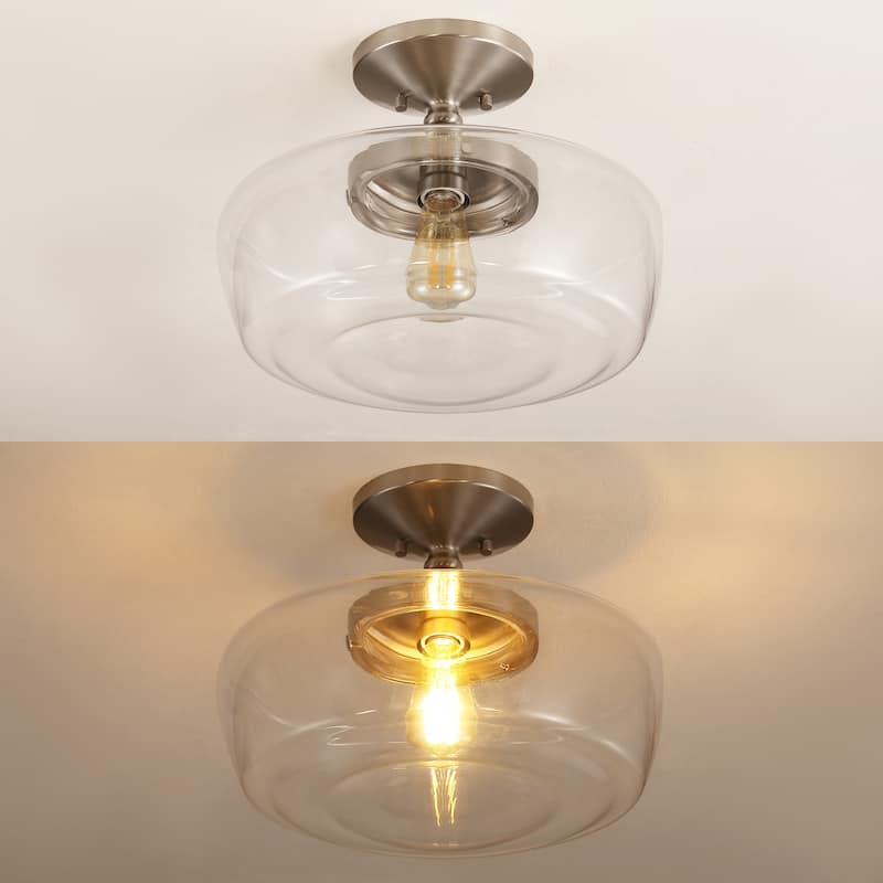 Gaines Glass/Iron Farmhouse Modern LED Flush Mount, by JONATHAN Y