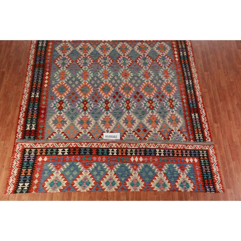 Reversible Kilim Oriental Area Rug Flatweave Home Decor Wool Carpet - 9'9"x 12'7"
