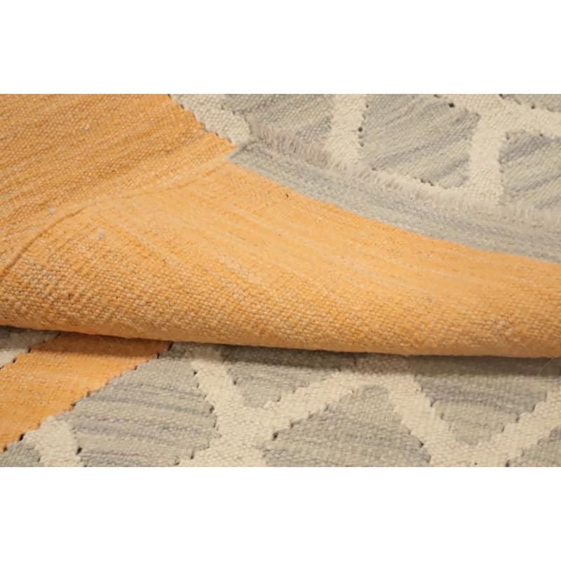 Hand Woven Oriental 100% Wool Carpet Southwestern Tribal Greys & Charcoal Kilim Runner Rug - 5' 7'' X 2' 2''