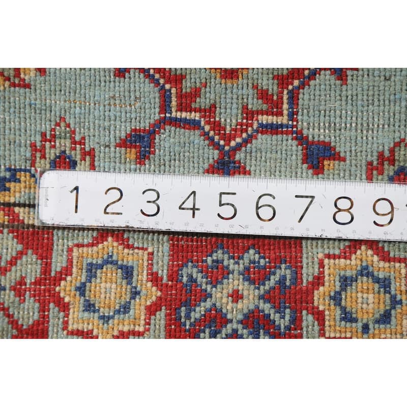 Light Blue Geometric Kazak Oriental Foyer Rug Hand-Knotted Wool Carpet - 2'0" x 3'0"