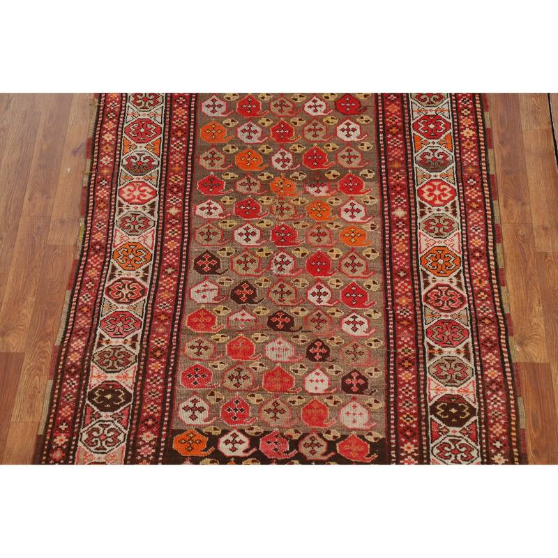 Pre-1900 Antique Vegetable Dye Kazak Runner Wool Carpet - 3'9" x 10'0"