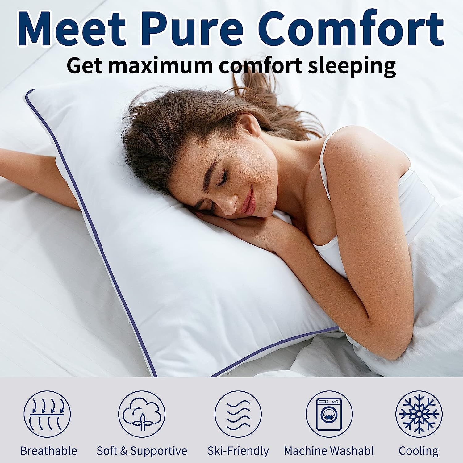 Cooling Pillow for Side Back and Stomach Sleepers Set of 2 WHITE On