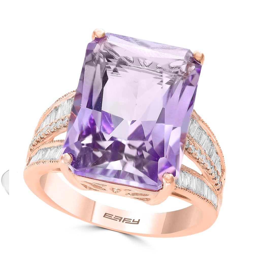 EFFY 14K Gold Diamond, Emerald Cut Pink Amethyst Ring