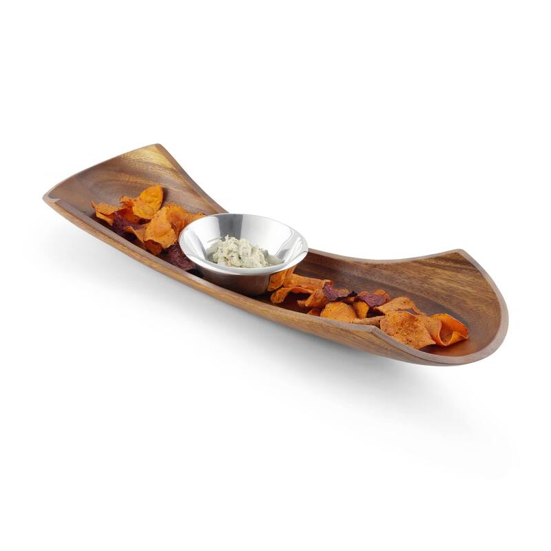 Nambe Canu Acacia Wood Chip N Dip Server - 22 L x 5.5 W x 3.5 H