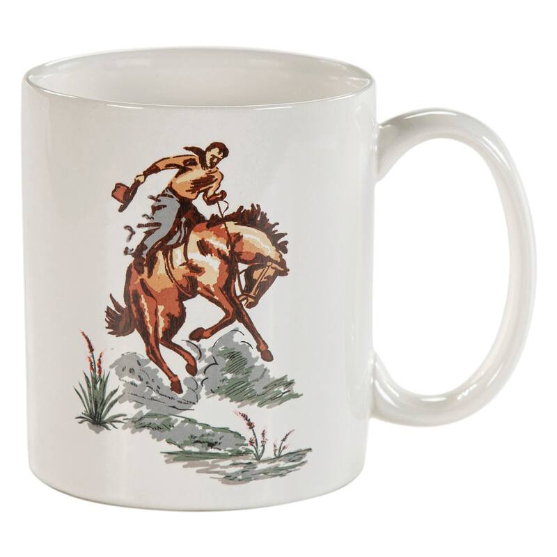 Paseo Road Ranch Life Western Cowboy Ceramic 4 Piece Mug Set, Duffle Bag - Bronco