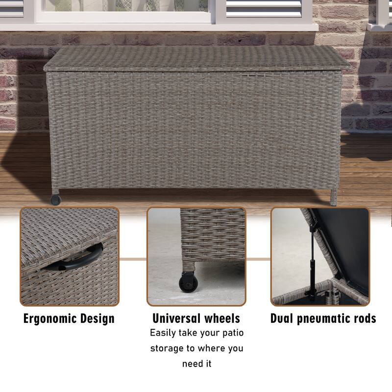 Outdoor Metal Frame Rattan Storage Bench with Wheels