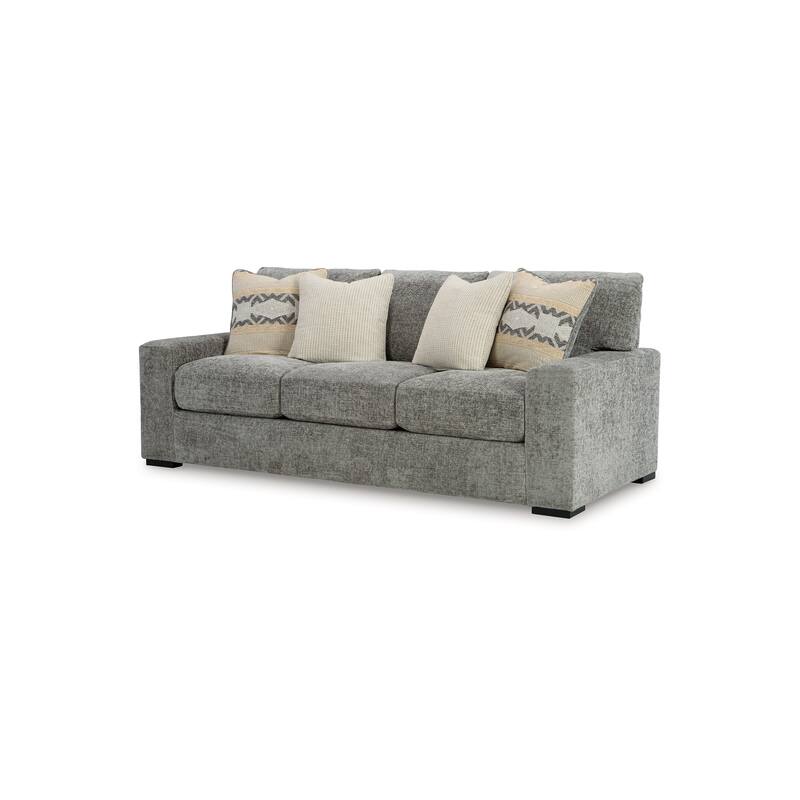 Mord Sofa, 96 Inch Soft Light Gray Polyester, 4 Accent Throw Pillows