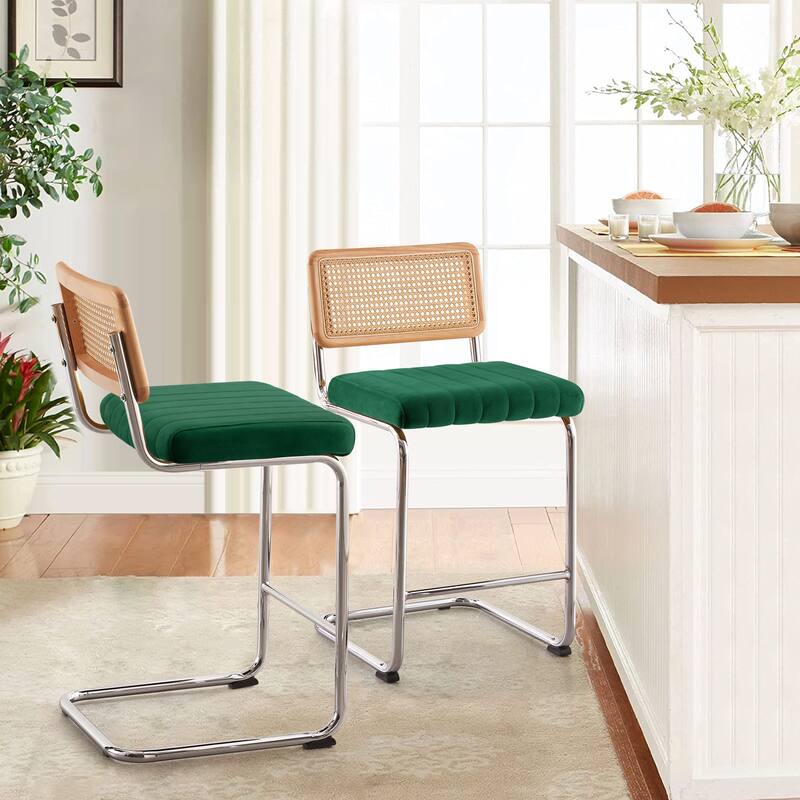 Velvet Upholstered Rattan Counter/Bar Stools, Set of 2/3