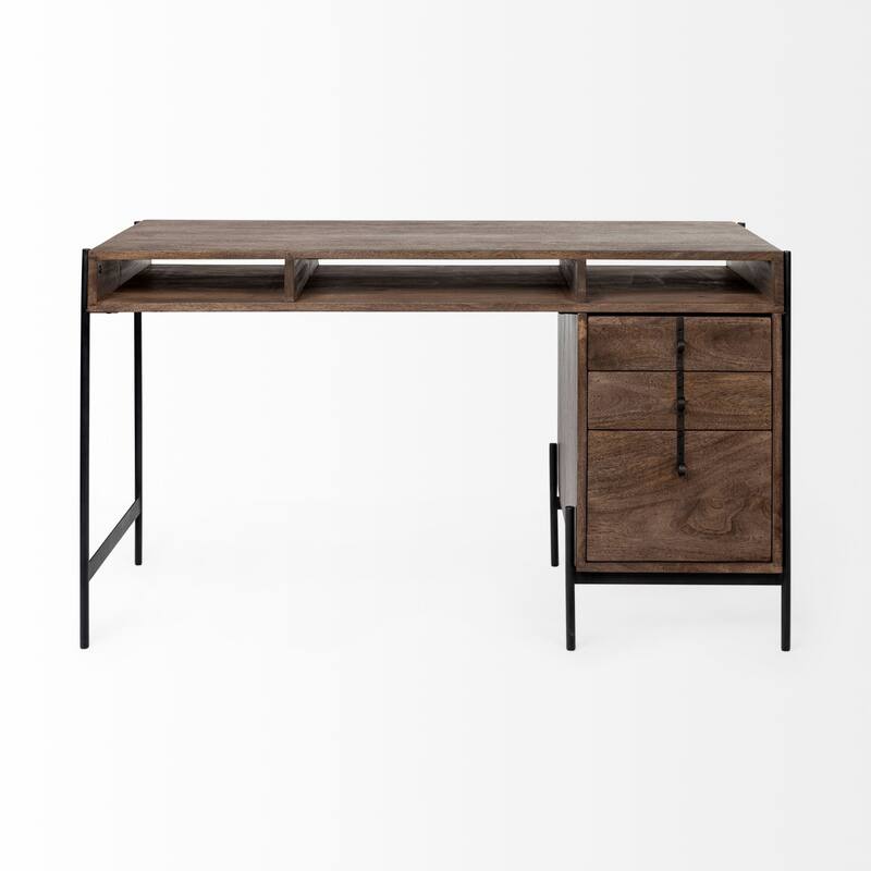 Glenn VII Dark Brown Wood w/Black Iron Frame Desk