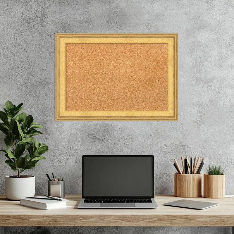 Owen Gold Wood Framed Cork Board - Bulletin Board, Organization Board, Pin Board