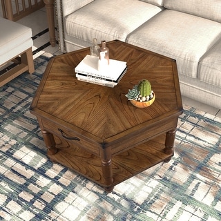 Roomfitters 2 Tier Retro Hexagon Living Room Solid Wood Coffee Table ...