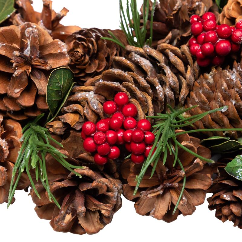 Frosted Pinecone and Red Berry Artificial Christmas Wreath - 13" - Unlit