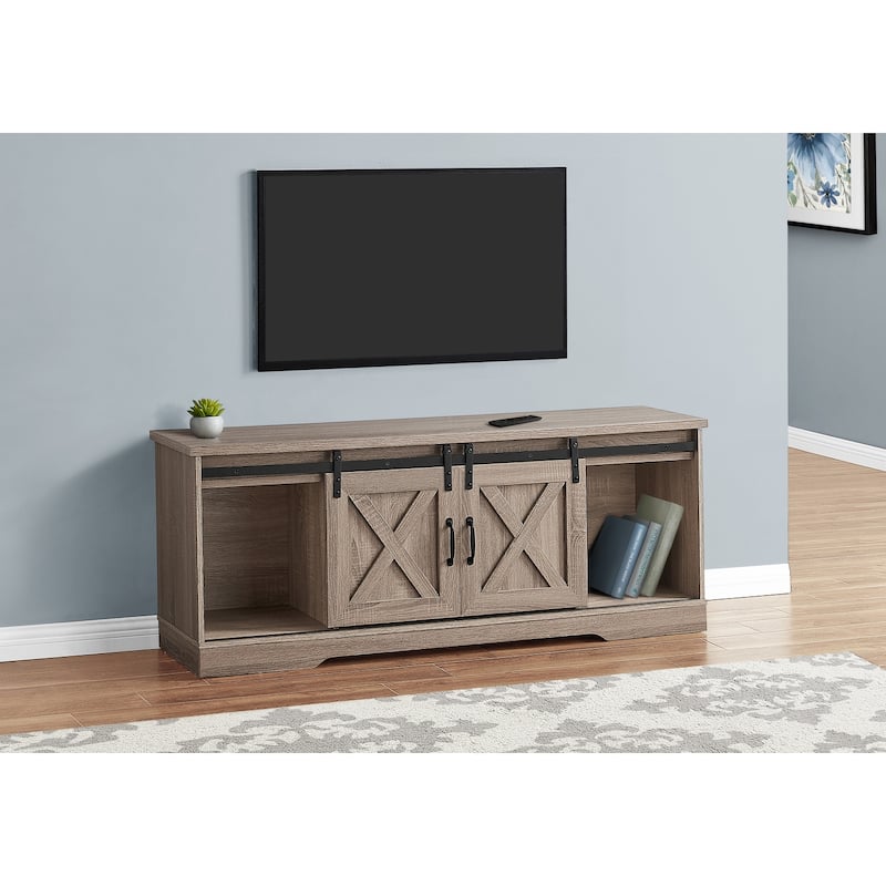 Modern-Farmhouse 60-Inch TV Stand, Sliding Barn Doors, Adjustable Shelves, Storage Cabinet