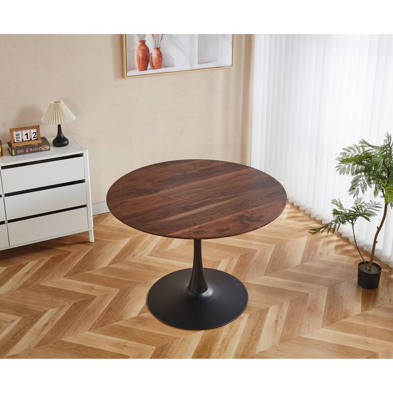 Round Dining Table with MDF Top & Pedestal Base, Tulip Dining Room Table for 4-6 People, Leisure Table for Small Places - Walnut