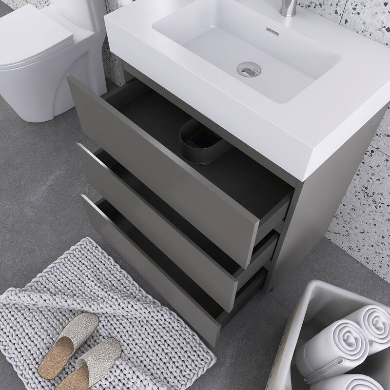 Freestanding Bathroom Vanity with White Solid Surface Top
