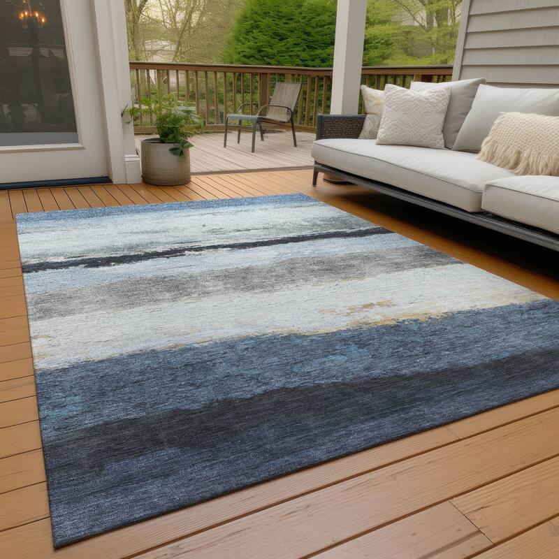 Machine Washable Indoor/Outdoor Watercolor Ombre Chantille Rug - Blue - 10' x 14'