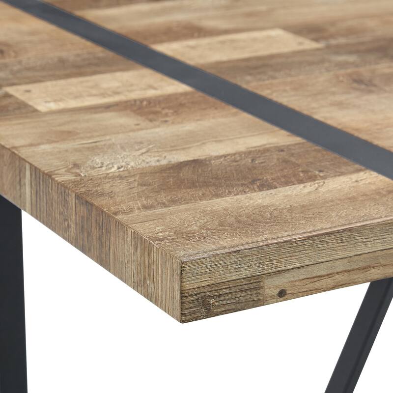 Modern Dining Table with Wood Textured Tabletop Unique Spliced Pattern Office Table with Anti-Slip Feet