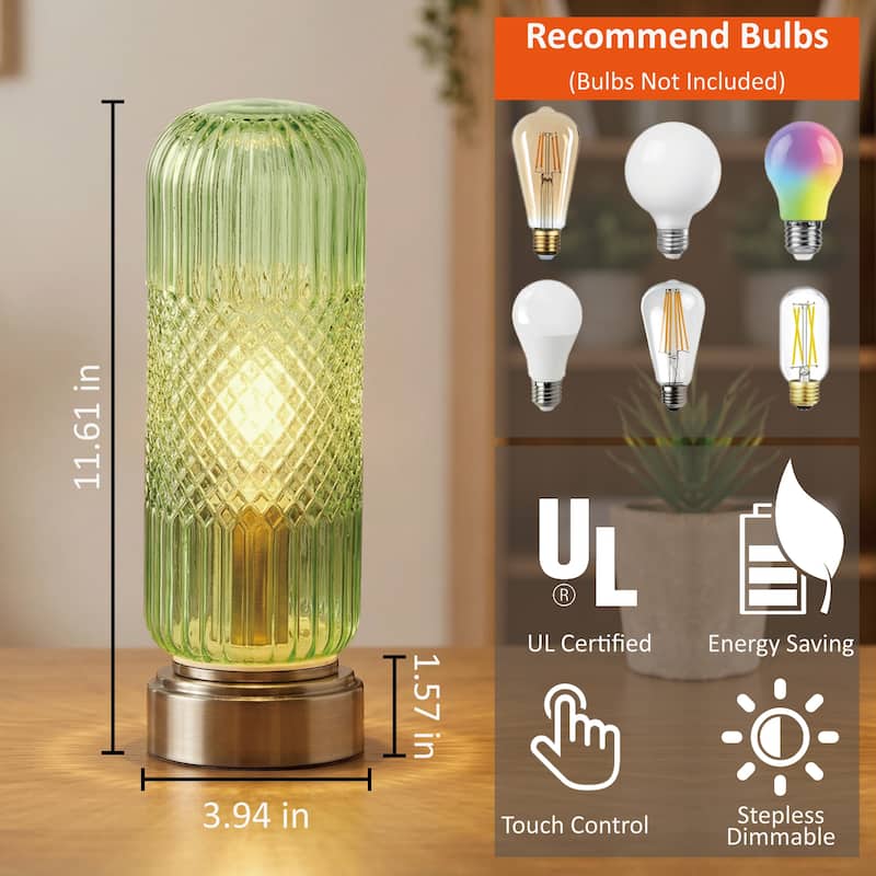 11.6'' Touch Control Glass Table Lamp with Antique Bronze Base, UL Listed, bulb not included - Bedside & Accent Lamp