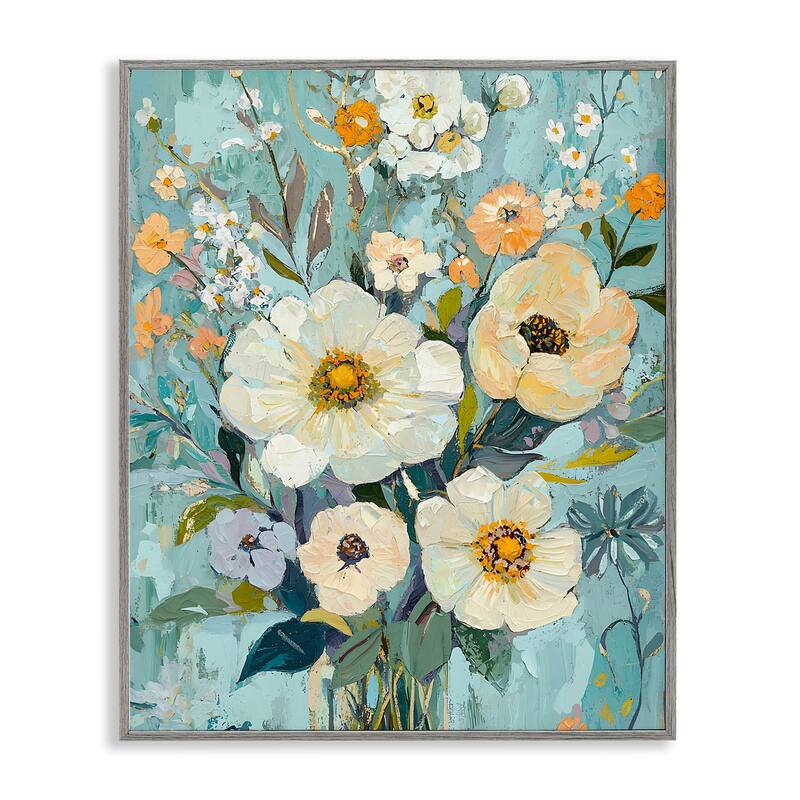 Stupell Mixed Cream Flowers Arrangement Framed Giclee Art Design By Franklyn Gregory - 24 x 30 - Grey