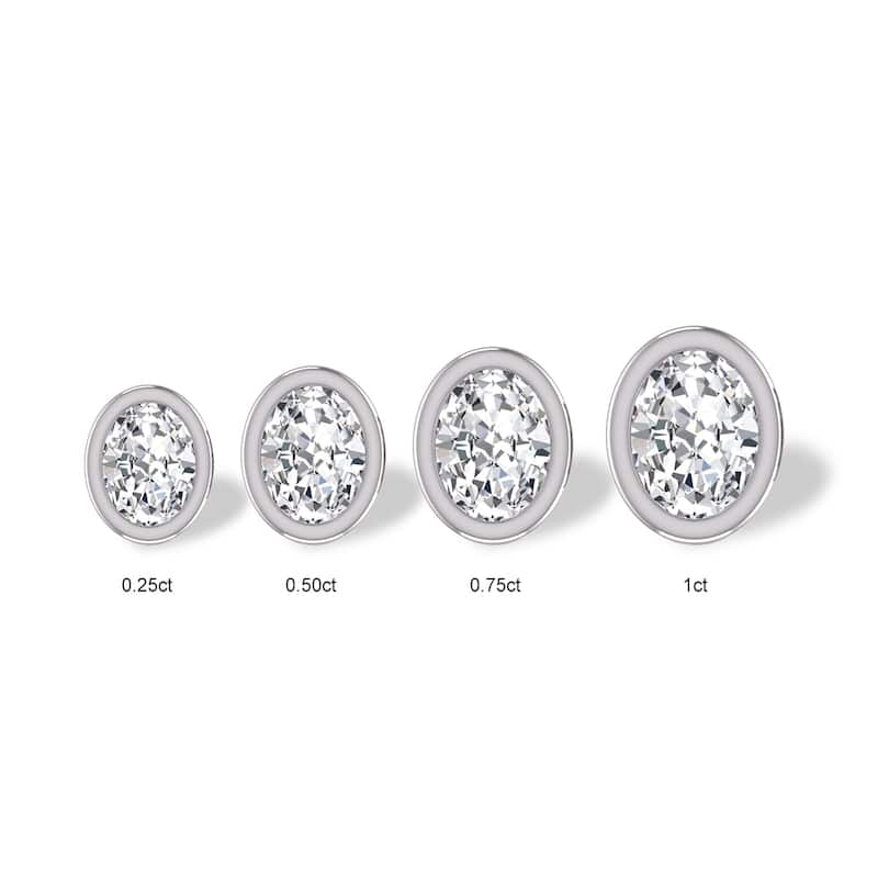 Marquee Lab Grown 1/2 Carat Oval Bezel Set Solitaire Diamond Earrings in 14K White Gold