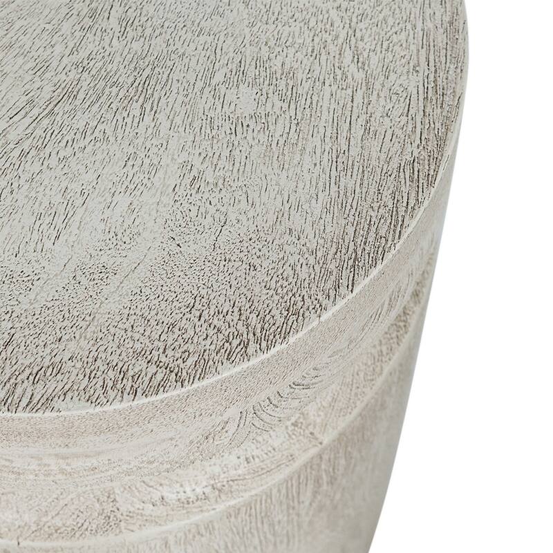 14 in. Cream Round Wood End Table, Sturdy Build End Side Table for Living Rooms