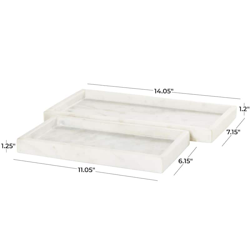 Marble Slim Living Room Decor Tray with Raised Border - Set of 2 White, Black, Green - CosmoLiving by Cosmopolitan