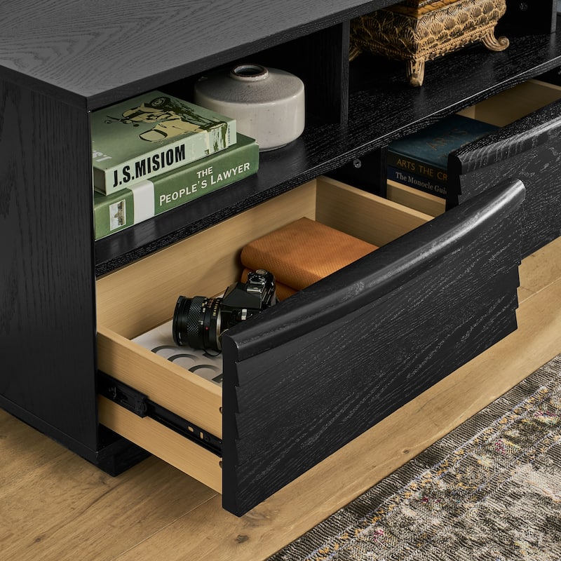 63" Mid-Century Modern TV Stand for TVs up to 75", Thick Sturdy Farmhouse Entertainment Cabinet, Media Console