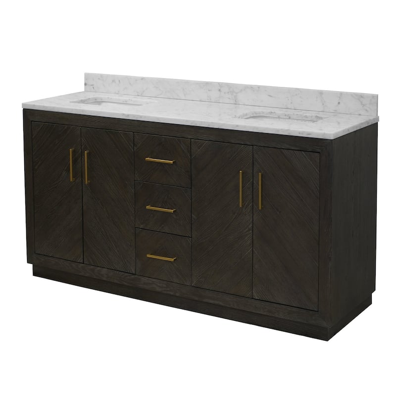 KitchenBathCollection Peyton 72" Double Bathroom Vanity with Carrara Marble Top