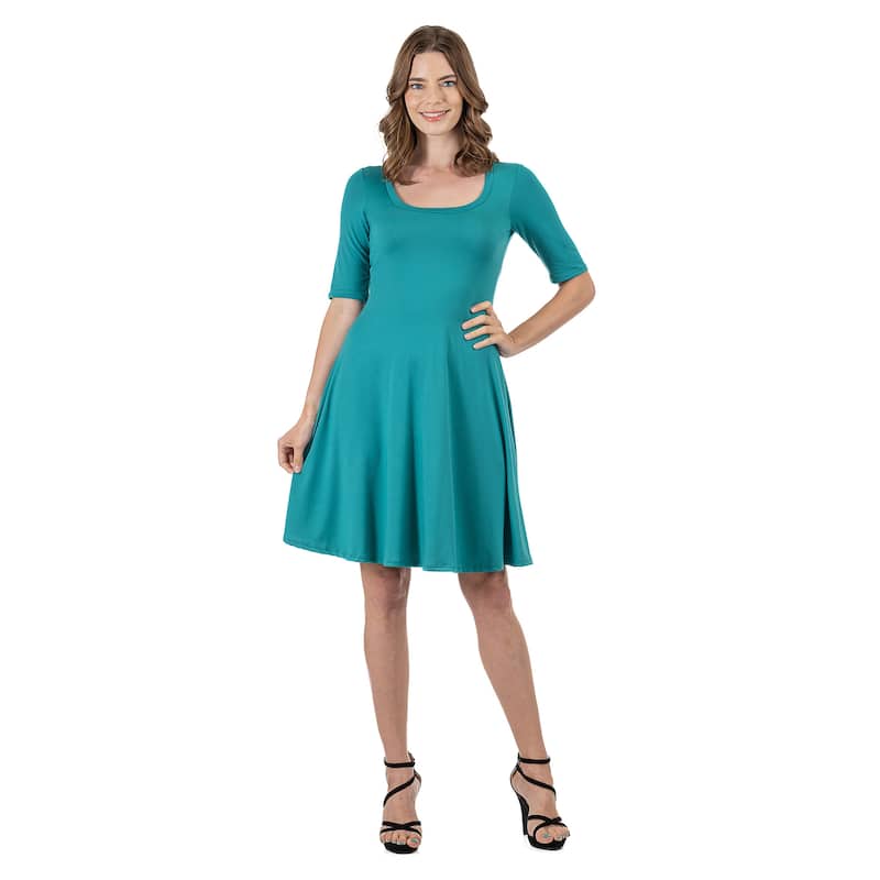 24seven Comfort Apparel A Line Knee Length Dress Elbow Length Sleeves - Green - XL