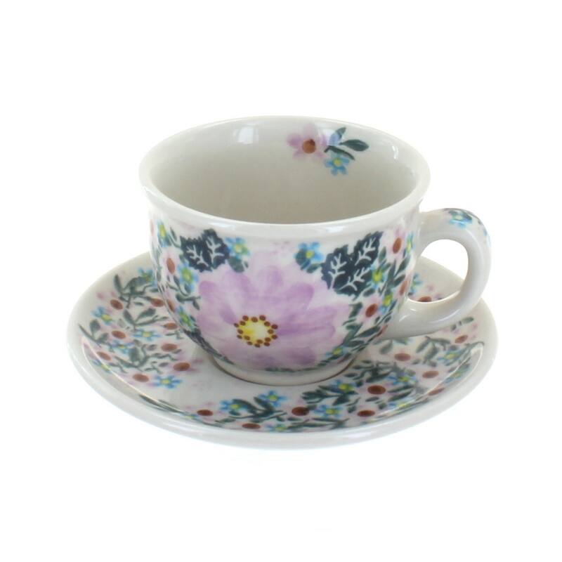 Blue Rose Polish Pottery 33 Vena Cup & Saucer