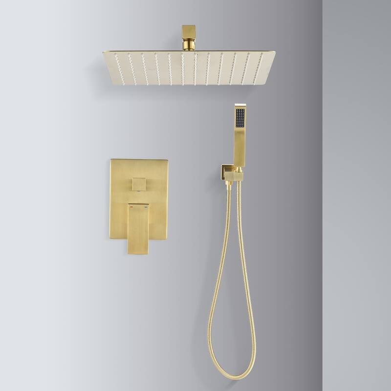 12" Rainfall Shower Head and handheld shower faucet - Brushed Gold