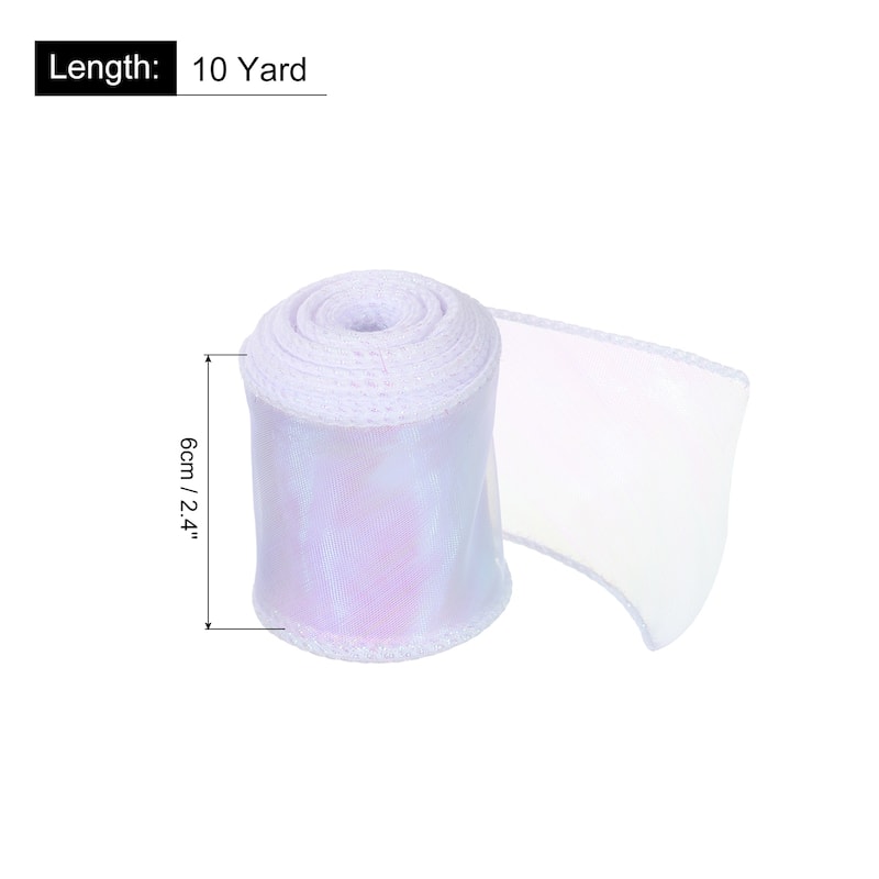 1.5 Inch 10 Yard Sheer Organza Ribbon Shimmer Chiffon Tulle Ribbons - White - 2 3/8" x 10 Yard