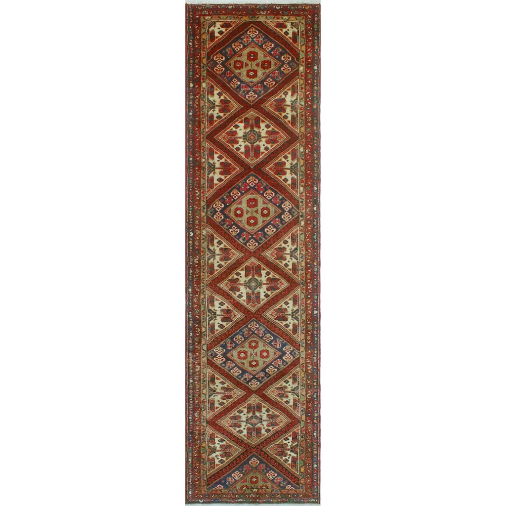 Noori Rug Fine Vintage Distressed Erlene Ivory/Red Runner - 3'5" x 13'2"