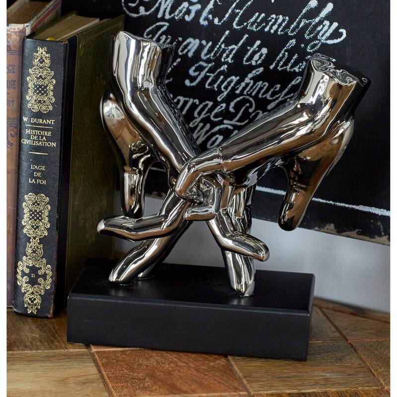 Silver Polystone Hands Decorative Sculpture - 7 x 4 x 8
