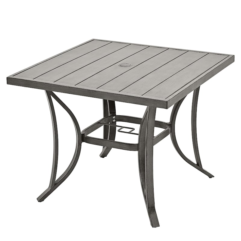 35.5'' W Outdoor Aluminum Dining Table with Umbrella Hole - Grey