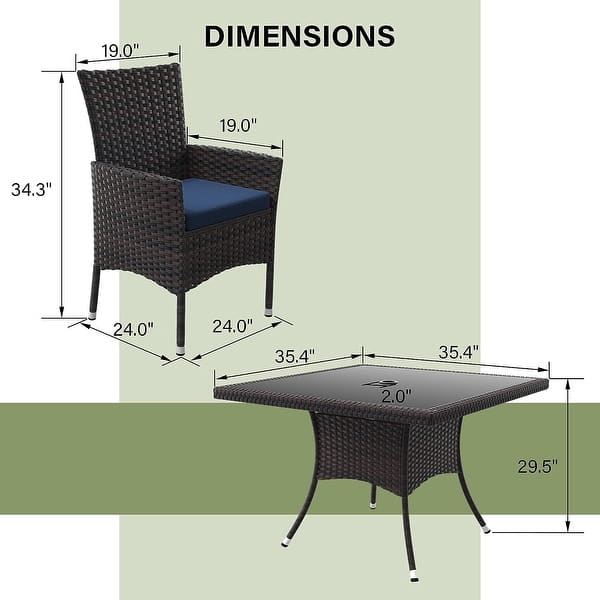 dimension image slide 3 of 4, Kullavik Outdoor Dining Set, Rattan Patio Furniture Dining Table & Chairs