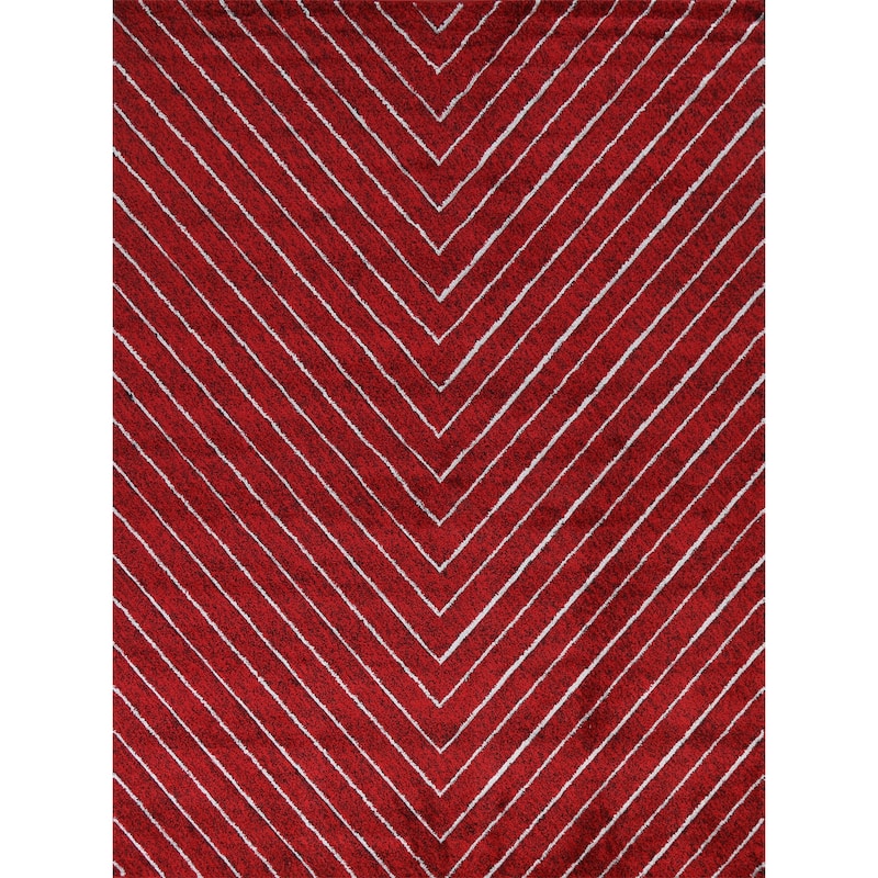 Red Chevron Style Transitional Oriental Turkish Rug Modern Carpet - 12'6" x 9'2"