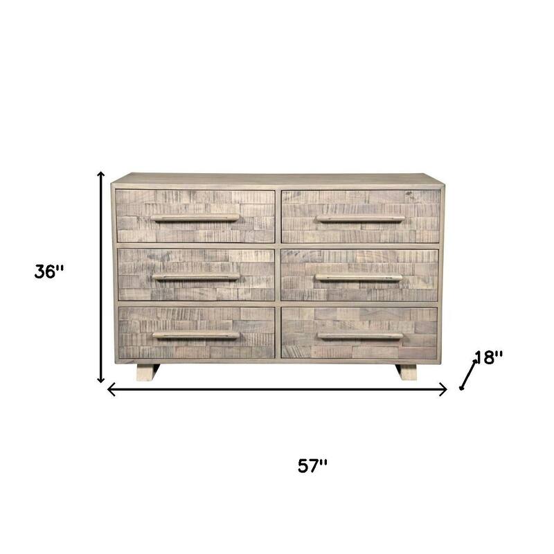 HomeRoots 57" Gray Solid Wood Six Drawer Dresser