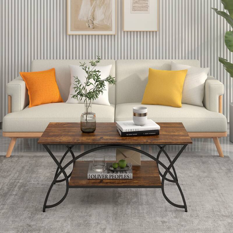 Costway 2-Tier Industrial Coffee Table Rectangular Cocktail Table with - See Details