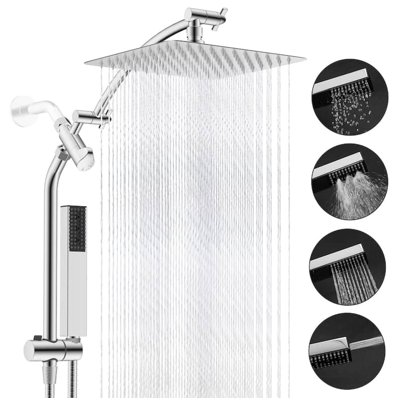 10" All Metal High Pressure Rain Shower with 4-spray Handheld Shower - Chrome
