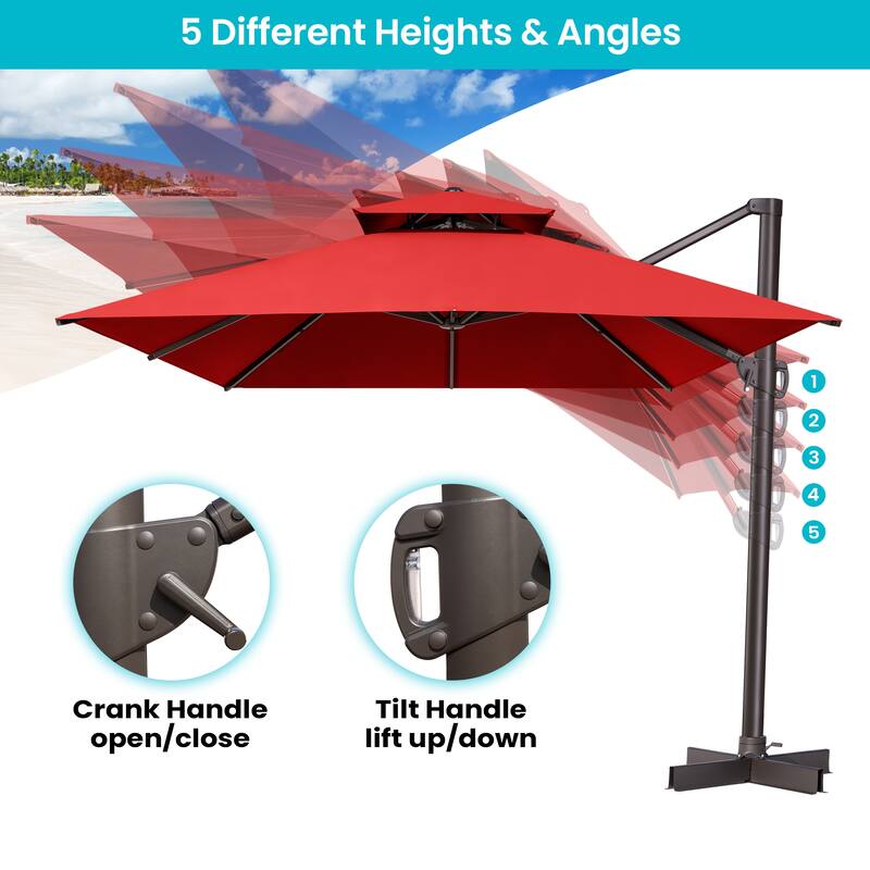 Outdoor 10X13 FT Dual Top Patio Cantilever Umbrella with Offset Base