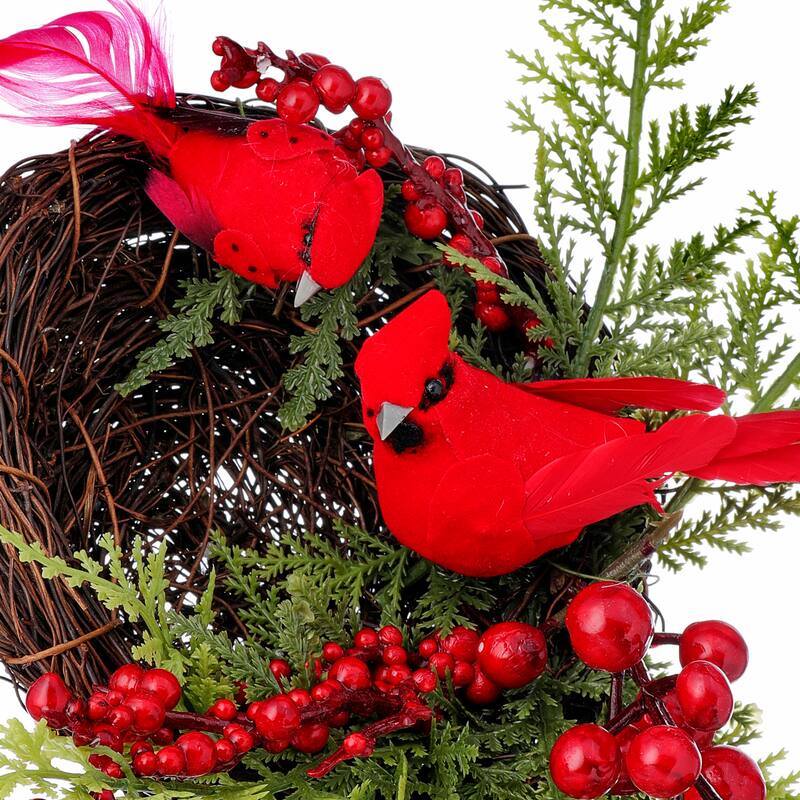 10" Cedar and Berry Cardinals Nest Clip Ornament