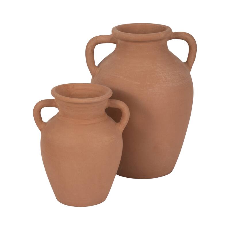 Handcrafted Terracotta Pottery Vase with Amphora Shape and Handles