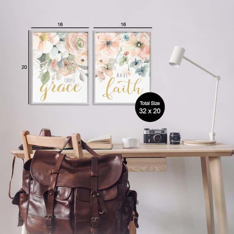 Stupell Spiritual Phrases on Florals Framed Giclee Art Design By Carol Robinson (Set of 2)