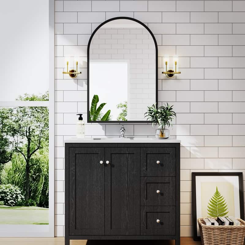 Bathroom Vanity with Top Sink Freestanding Vanity Set with Mirror Cabinet