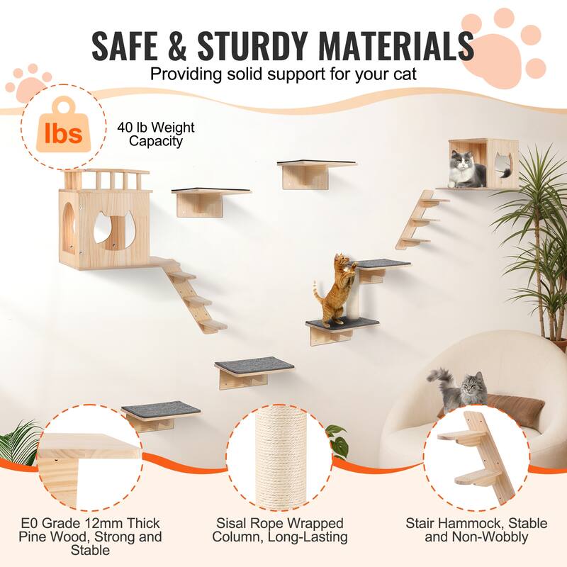 Wall Mounted Cat Shelves, Cat Wall Shelves and Perches with Jumping Boards, Hammock, Sofa, Cat Tree & Cat Grip