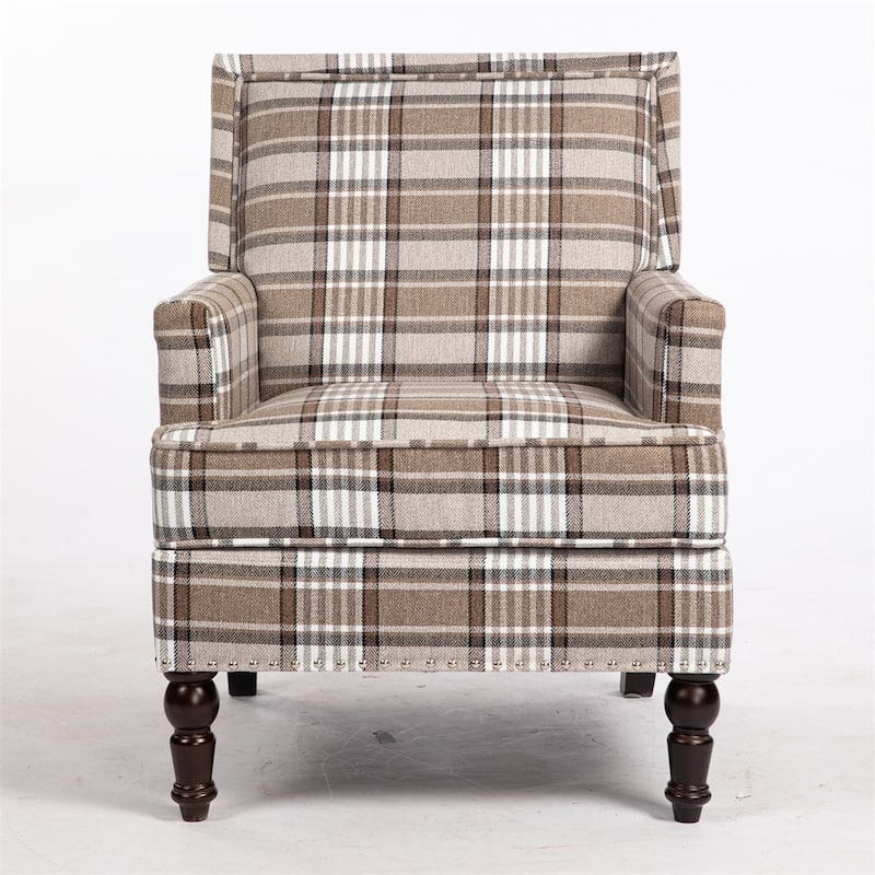 Linen Upholstered Accent Chair with Nailhead Trim and Wood Frame - Coffee