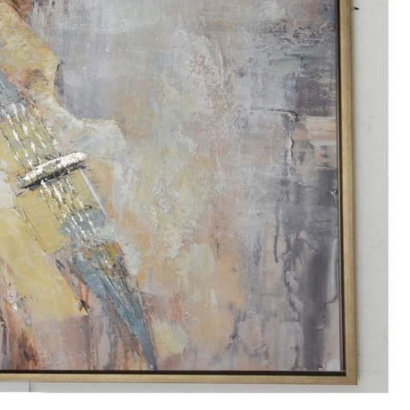 40 x 59 Framed Canvas Oil Painting, Guitar, Natural Fiber, Gray and Brown