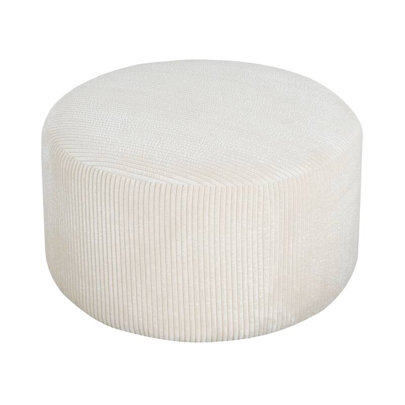 Upholstered Round Ottoman,Beige, Corduroy