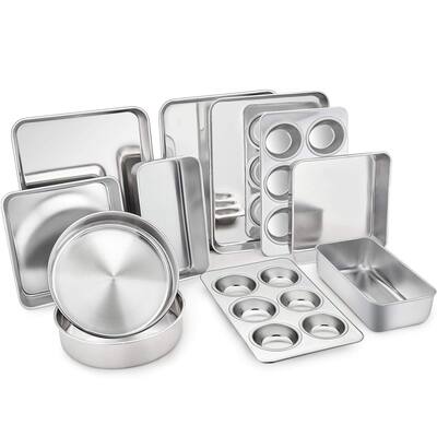 Stainless Steel Bakeware Set of 11, Toaster Oven Baking Pan Set, Lasagna Pan, Square & Round Cake Pan